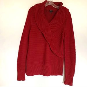 Talbots Red Knit Sweater W/ V Neck Cross Collar L